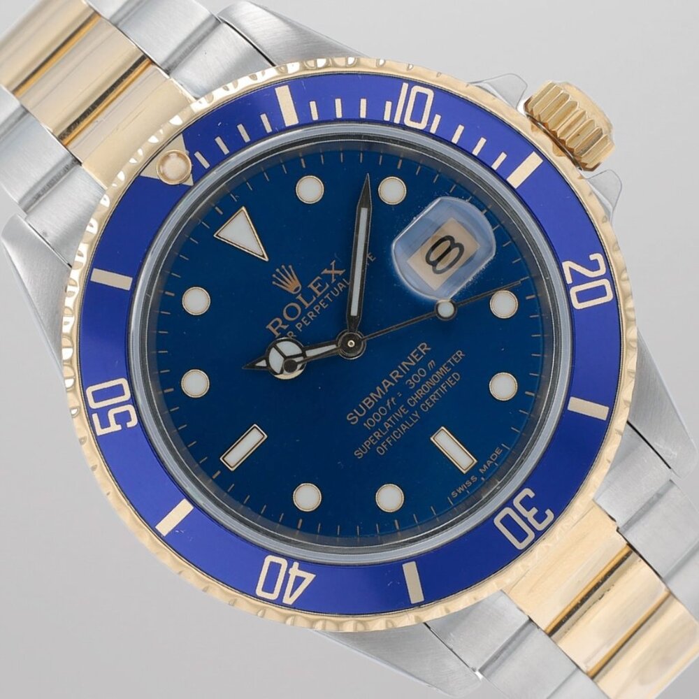 Rolex Submariner Two-Tone Blue Dial & Insert Rotating Bezel Oyster Band 16803LB